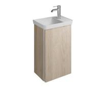 Lavabo de fundición mineral burgbad Iveo con mueble bajo lavabo, versión izquierda, anchura: 440mm, SFFZ044LF2747G0161, Color: Roble Decoración Cachemira / Roble Decoración Cachemira, empuñadura verti