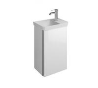 Lavabo de fundición mineral burgbad Iveo con mueble bajo lavabo, versión izquierda, anchura: 440mm, SFFZ044LF2833G0162, Color: Blanco Alto brillo / Melamina Blanco, empuñadura vertical Gris oscuro G01