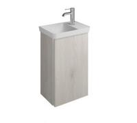 Lavabo de fundición mineral burgbad Iveo con mueble bajo lavabo, versión izquierda, anchura: 440mm, SFFZ044LF2835G0161, Color: Roble Decor Merino / Roble Decor Merino, empuñadura vertical Blanco G0161
