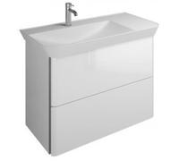 Lavabo de fundición mineral burgbad Iveo incl. mueble bajo lavabo, versión izquierda, anchura: 800mm, SFEO080LF2833G0162, Color: Blanco Alto brillo / Melamina Blanco, empuñadura vertical Gris oscuro G