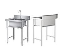 Lavabo de Gran Capacidad, 1 Compartimento con Grifo Giratorio de 360°, Portátil, Independiente, Deo Inoxidable 304, Ideal para Garaje, Taller, Lavadero, Camping Y Exteriores./50 * 50 * 90 cm