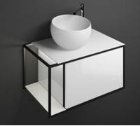 Lavabo de hormigón polímero burgbad Junit con lavabo SFKR076, versión izquierda, con iluminación LED, anchura: 765mm, SFKR076LF3148G0175, Color: Blanco brillo intenso / Blanco brillante