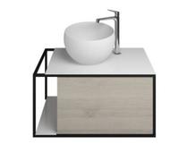 Lavabo de hormigón polímero burgbad Junit con mueble bajo lavabo SFKF076, versión izquierda, anchura: 765mm, SFKF076LF3151G0175, Color: Roble Decor Flanelle / Roble Decor Flanelle