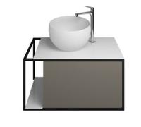 Lavabo de hormigón polímero burgbad Junit con mueble bajo lavabo SFKF076, versión izquierda, anchura: 765mm, SFKF076LF3149G0175, Color: Gris Alto Brillo / Gris Brillante