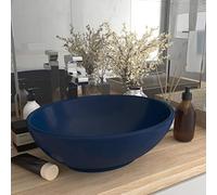 Lavabo de lujo, BULANED Lavabo Sobre Encimera, Lavabo Baño, Muebles De Baño, Mueble Lavabo, ovalado cerámica azul oscuro mate 40x33 cm