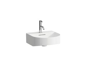 Lavabo de mano con accesorio sonar de ejecución, 1 agujero para grifo, con rebosadero, 410x420mm, incl. tapa de válvula, incl. plantilla, blanco, H8163410001041, Color: Blanco