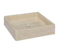 Lavabo de Mármol Crema 40x40x10 cm, Diseño Cuadrado Moderno para Baño y Aseo, Fregadero de Piedra Natural con Acabado Pulido, Orificio de Drenaje 4.5 cm, Grosor 3.5 cm