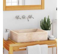 Lavabo de Mármol Crema, Diseño Moderno con Acabado Brillante, para Baño y Aseo, Fácil de Limpiar, Fabricación Artesanal, Orificio de Drenaje 4.5 cm, 45x30x12 cm