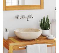 Lavabo de Mármol Crema, Diseño Moderno para Baño y Aseo, Fabricado a Mano, Superficie Lisa y Resistente, Fácil de Limpiar, Diámetro 40 cm x Alto 12 cm, Orificio de Drenaje 4.5 cm