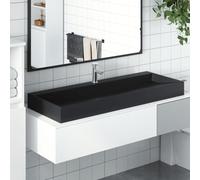 Lavabo de Mármol Fundido 120x46x11 cm, Negro Mate, Diseño Moderno para Baño y Aseo, Lavabo de Sobrepuesto o Pared, Orificios para Grifo y Desagüe, Material Mineral Resistente