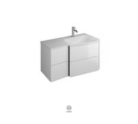 Lavabo de mineral fundido burgbad Badu, blanco brillante, incl. mueble bajo lavabo, con 2 cajones, ancho 92cm, versión izquierda, SFUG092LF3694C0001G0196, Color: Roble decorado Merino / Roble decorado