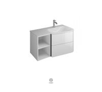 Lavabo de mineral fundido burgbad Badu, blanco brillante, incl. mueble bajo lavabo, con repisa, ancho 92cm, versión derecha, SFUV092RF3695C0001G0198, Color: Roble Decoración Cachemira / Roble Decoraci