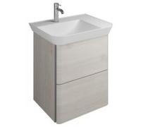 Lavabo de mineral fundido burgbad Iveo incl. unidad de vanidad, versión derecha, ancho: 650mm, SFEO065RF2835G0162, Color: Roble Merino / Roble Merino, tirador vertical gris oscuro G0162