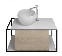 Lavabo de mineral fundido burgbad Junit incl. unidad de vanidad SFKF090, versión derecha, anchura: 900mm, SFKF090RF3150G0175, Color: Roble Decoración Cachemira / Roble Decoración Cachemira