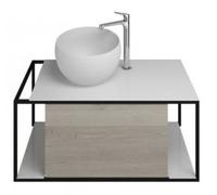 Lavabo de mineral fundido burgbad Junit incl. unidad de vanidad SFKF090, versión derecha, anchura: 900mm, SFKF090RF3151G0175, Color: Roble Decor Flanelle / Roble Decor Flanelle