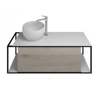 Lavabo de mineral fundido burgbad Junit incl. unidad de vanidad SFKF120, versión derecha, anchura: 1200mm, SFKF120RF3151G0175, Color: Roble Decor Flanelle / Roble Decor Flanelle