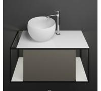 Lavabo de mineral fundido burgbad Junit incl. unidad de vanidad SFKR090, versión derecha, incl. iluminación de unidad de vanidad LED, anchura: 900mm, SFKR090RF3149G0175, Color: Gris Alto Brillo / Gris