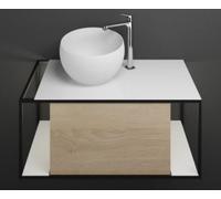 Lavabo de mineral fundido burgbad Junit incl. unidad de vanidad SFKR090, versión derecha, incl. iluminación de unidad de vanidad LED, anchura: 900mm, SFKR090RF3150G0175, Color: Roble Decoración Cachem