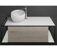 Lavabo de mineral fundido burgbad Junit incl. unidad de vanidad SFKR120, versión derecha, incl. iluminación de la unidad de vanidad, ancho: 1200mm, SFKR120RF3151G0175, Color: Roble Decor Flanelle / Ro