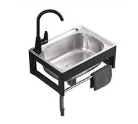 Lavabo de Pared de Acero Inoxidable de una cubeta con Grifo, desagüe y toallero, con Grifo de Agua fría y Caliente, Ideal para restaurantes, Bares, cafeterías, cocinas, hoteles, Salones y SP