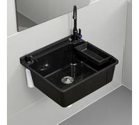 Lavabo de Pared de plástico con Soporte,Fregadero Mural con Grifo de Agua fría/Caliente y tapón de desagüe,para lavadero, Garaje o Taller,Interior y Exterior