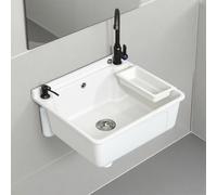 Lavabo de Pared de plástico con Soporte,Fregadero Mural con Grifo de Agua fría/Caliente y tapón de desagüe,para lavadero, Garaje o Taller,Interior y Exterior