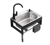 Lavabo de Pared Rectangular de Acero Inoxidable para baño, con Grifo y desagüe, Ideal para Garaje, Restaurante, Cocina, lavandería. (Tamaño: 48 x 35 x 21 cm)