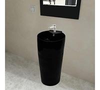 Lavabo de Pie Cerámico Negro con Pedestal, Diseño Moderno con Rebosadero, Orificio para Grifo 3.5 cm, Ideal para Baño y Aseo, Fácil Limpieza, 400x415x860 mm