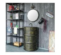 Lavabo De Pie De Hierro Forjado Retro, Fregadero De Pedestal Barra De Estilo Industrial KTV Redondo Negro, Unidad De Fregadero De Lavabo con Grifo Y Espejo 90 * 58 * 45 CM/14287