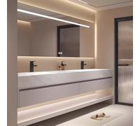 Lavabo doble con espejo LED, diseño flotante, resistente al agua | Tocador de baño de doble lavabo con espejo LED, elegante diseño flotante para baños elegantes y funcionalidad mejorada