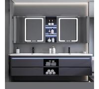 Lavabo doble de 152.4 cm - Moderna luz LED que se desempaña, diseño flotante multicapa de madera Sto Solut para baños contemporáneos