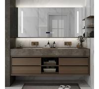Lavabo doble de 72 pulgadas, moderno lavabo de pared con espejo antivaho inteligente e iluminación LED, diseño de madera maciza con lavabo y cajones integrados