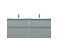 Lavabo doble de fundición mineral burgbad Fiumo con mueble de lavabo, anchura 1420mm, SGGR142F3957G0146, Color: Azul hielo mate suave / azul hielo mate suave, mango cromado G0146