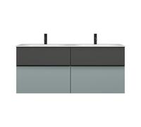 Lavabo doble de fundición mineral burgbad Fiumo con mueble de lavabo, anchura 1420mm, SGGR142F3957G0200, Color: Azul hielo mate suave / azul hielo mate suave, mango negro mate G0200