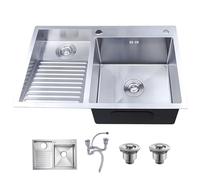 Lavabo doméstico con tabla de lavar, lavabo de acero inoxidable, lavabo multiusos, lavabo para lavandería, doble lavabo, fácil de limpiar (Color: izquierdo, S: 80 x 48 x 22 cm)