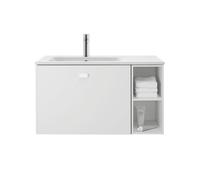 Lavabo Duravit ME de Starck Furniture 83 cm, 1 agujero para grifo, con rebosadero, con banco para grifo, asimétrico, lavabo a la izquierda, 23458332001, Color: Seda blanca mate con Wondergliss