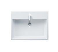 Lavabo Duravit Vero Air Wash 60x47cm, con rebosadero, con banco para grifos, 1 agujero para grifos, rectificado, 23506000271, Color: Blanco con Wondergliss