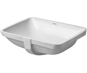 Lavabo empotrado Duravit ME de Starck, para instalación desde abajo, acabado especial, con rebosadero, sin banco con agujeros para grifos, 490 mm, 0305490022