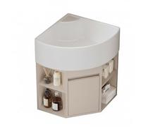 Lavabo esquinero color crema con fregadero de mano montado en la pared de 14.5 pulgadas, triángulo Ceic para baños pequeños, lavandería, habitación o cocina