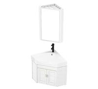 Lavabo esquinero de baño con lavabo de cerámica, espejo montado en la pared, para espacios pequeños, diseño moderno, solución de ahorro de espacio (47 cm)