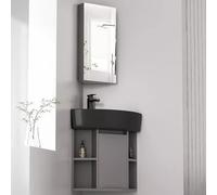 Lavabo esquinero de baño, lavabo flotante de cerámica montado en la pared con armario de espejo para baños pequeños, lavabo de manos que ahorra espacio