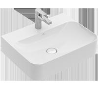 Lavabo Finion de Villeroy & Boch, rebosadero oculto, 1 agujero para grifo, parte inferior pulida, 600x470mm, 41686CR7, Color: Negro puro CeramicPlus