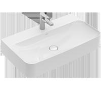 Lavabo Finion de Villeroy & Boch, rebosadero oculto, 1 agujero para grifo, parte inferior pulida, 800x470mm, 41688CR7, Color: Negro puro CeramicPlus