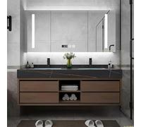 Lavabo flotante doble de 92 pulgadas, moderno lavabo con espejo antivaho inteligente e iluminación LED, madera maciza con fregadero y cajones integrados