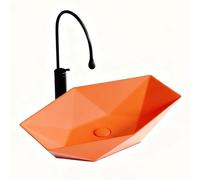 Lavabo Hexagonal de Cerámica Moderna con Grifo y Drenaje Pop-Up, Encimera Lavamanos para Baño, Hogar u Hotel(Orange,Large)