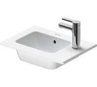 Lavabo manual Duravit ME by Starck Furniture, 1 agujero para grifo, con rebosadero, con banco para grifo, 430 mm, 07234332001, Color: Seda blanca mate con Wondergliss