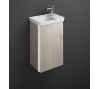 Lavabo mineral de fundición burgbad Iveo incl. unidad de vanidad, incl. iluminación de la unidad de vanidad LED, versión derecha, ancho: 440mm, SFGX044RF2834G0169, Color: Roble Decor Flanelle / Roble
