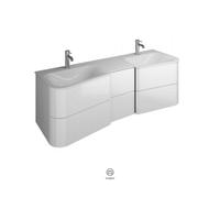 Lavabo mineral fundido burgbad Badu, blanco brillante, incl. mueble de baño, ancho 152cm, SFUK152F3691C0001G0198, Color: Blanco Alto Brillo / Melamina Blanco, Mango Vertical Oro G0198