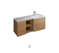 Lavabo mineral fundido burgbad Badu, terciopelo blanco, incl. mueble de baño, ancho 122cm, versión derecha, SFUI122RF3698C0037G0196, Color: Tectona decor canela / Tectona decor canela, tira de asa ano