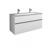 Lavabo mineral fundido burgbad Fiumo con mueble de lavabo, anchura 1220mm, con 2 agujeros para grifo, SFXM122F3957G0146, Color: Azul hielo mate suave / azul hielo mate suave, mango cromado G0146